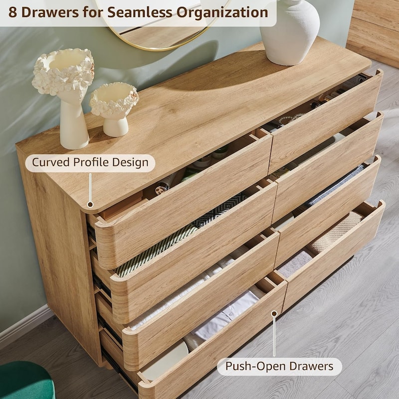 Modern 8 Drawer Dresser for Bedroom, Handle-less Wooden Dressers