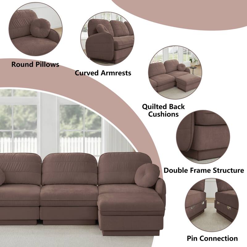 GDFStudio Alden Voss 137" Chenille Cloud 4-Seater Sofa with Quilted Back Cushions, Deep Seat