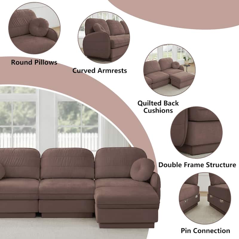 GDFStudio Sylvie Ashworth Chenille Cloud U-Shaped Loveseat Sofa with Movable Ottomans, Deep Seat