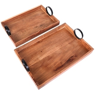 Lauren Acacia Wood Trays with Iron Handles (Set of 2)