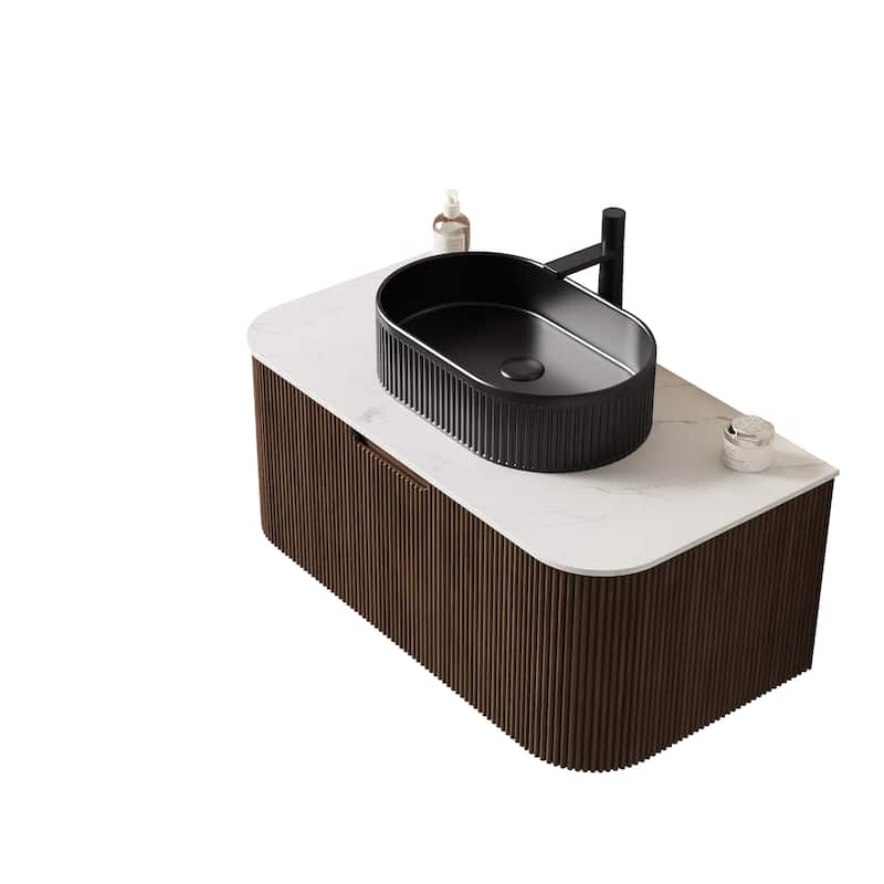 Wall-Mounted Bathroom Vanity with Sink - Black