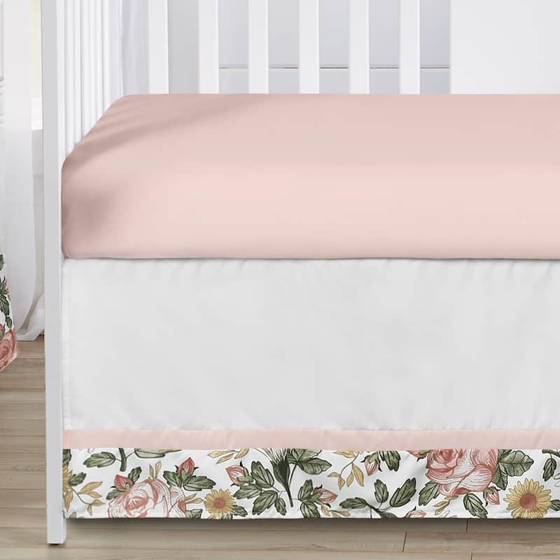 Sweet Jojo Designs Blush Pink Yellow Vintage Floral Boho Girl 5p Nursery Crib Bedding Set Green White Bohemian Shabby Farmhouse
