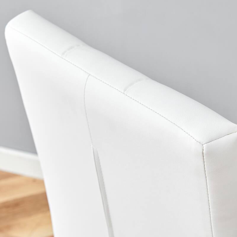 Anmytek Set of 4 White Ergonomic Dining Chairs Grid Buckle Back Design Gold Metal Legsfor Dining Room Banquet