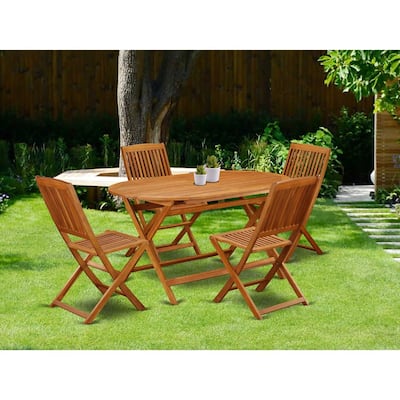 HomeStock 5-Pc Natural Brown Finish Solid Wood Top - Dining Room Set - Seats 4