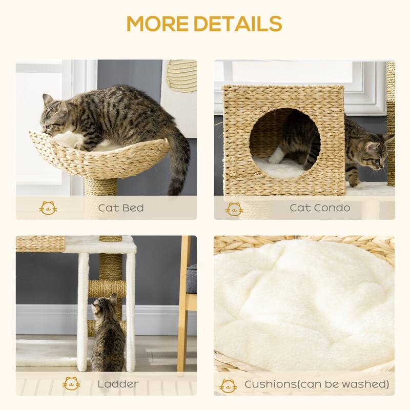 Cat Tree,Cattail Weave Cat Tree for Indoor,Cats Tower Soft and plush while featuring double cushions in basket bed