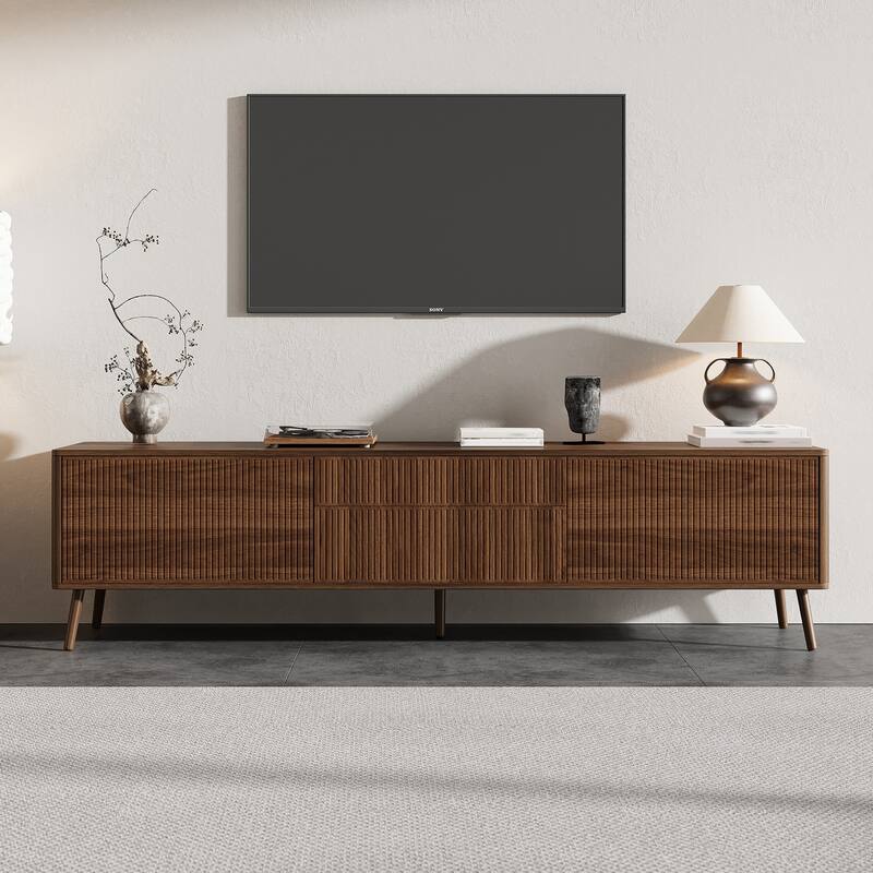 Fluted TV Stand for TVs up to 80", 70" Entertainment Center with Storage Drawer, TV Console with 2 Cabinet