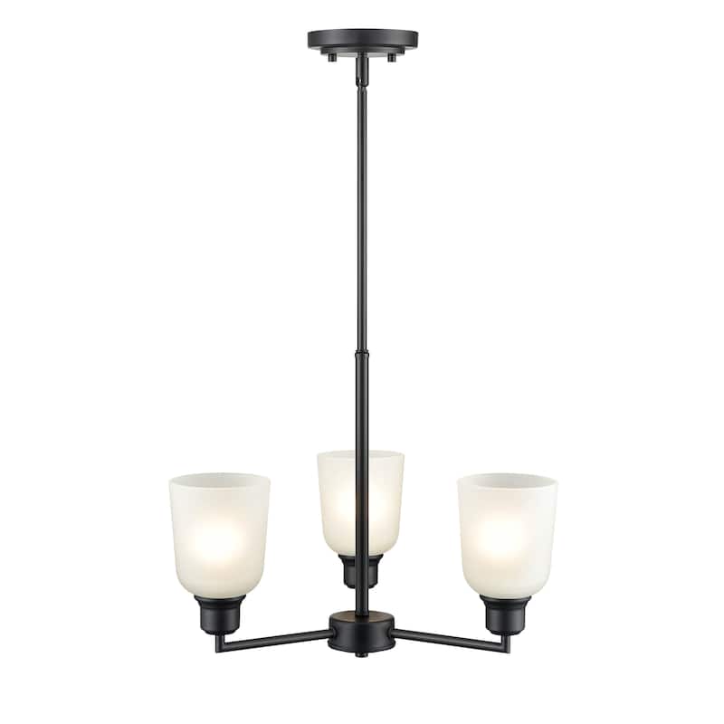 Millennium Lighting Amberle 3 Light Chandelier in Matte Black or Brushed Nickel with Frosted White Shades