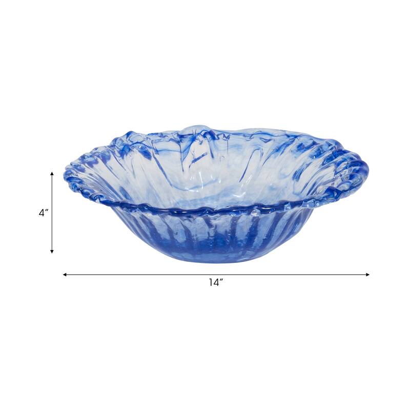 Decorative Round Glass Obmre Bowl - Home Decor - 14", Blue & Clear