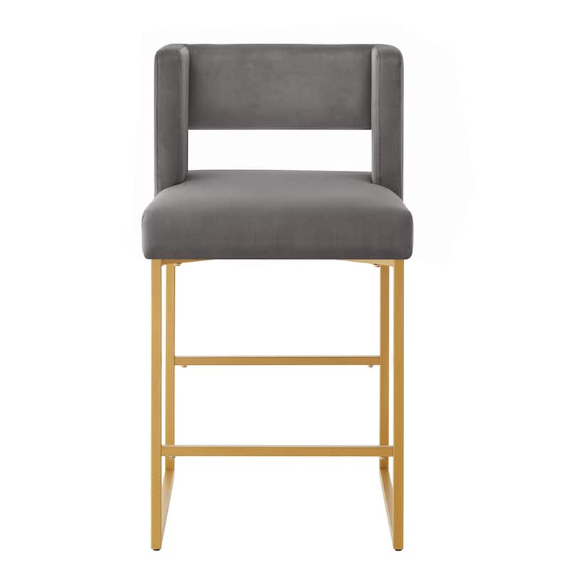 Counter Height Bar Stools Set of 2, Velvet Upholstered Bar Stools with Open Backrest, Breakfast Bar Chairs with Metal Footrest