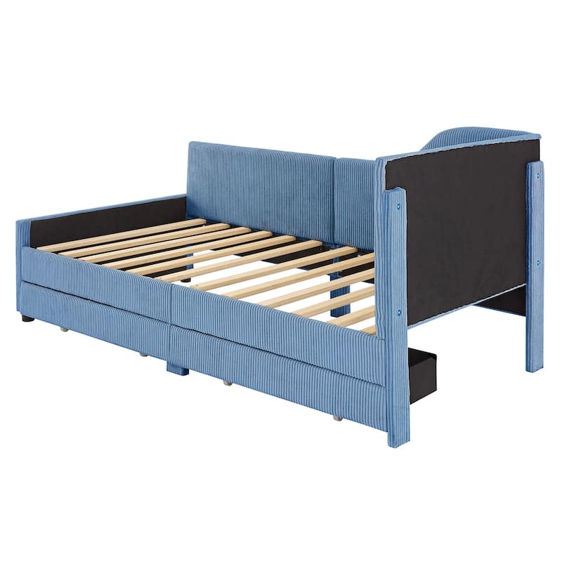 Blue Twin Size L-Shaped Daybed with Storage Drawers