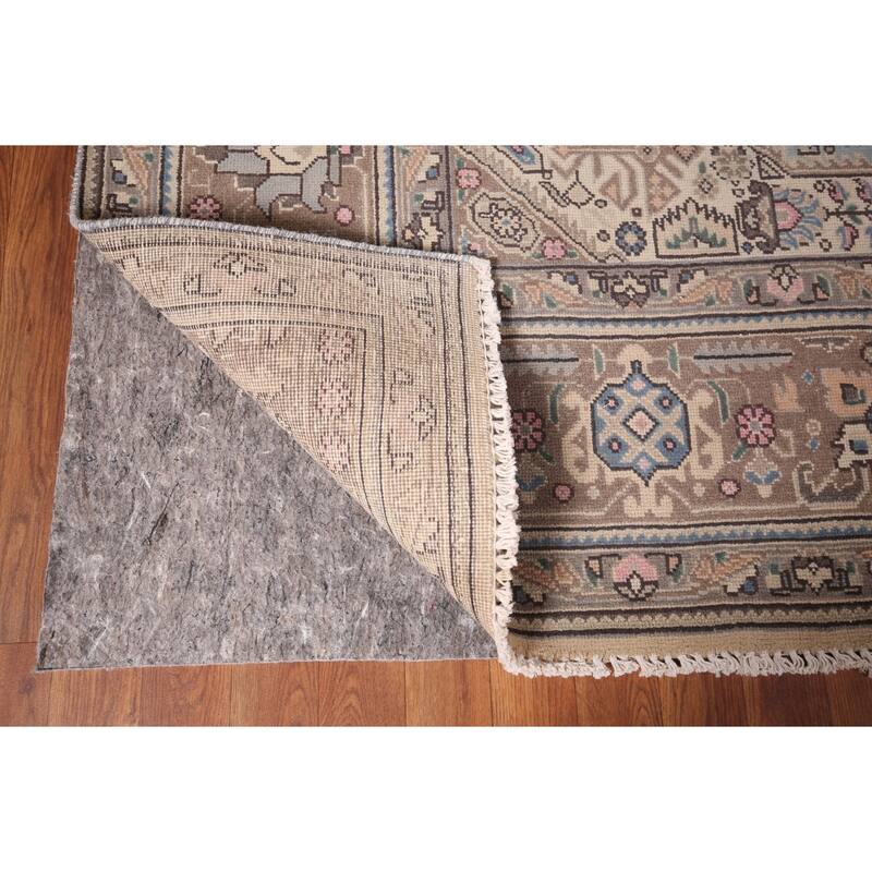 Light Blue Geometric Tabriz Persian Vintage Rug Handmade Wool Carpet - 7'8"x 11'5"