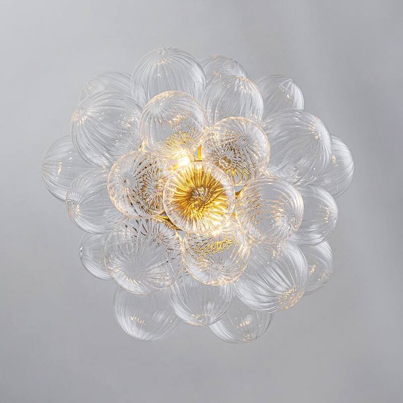 Glam 2-Light Striped Glass Cluster Bubble Living Room Flush Mount - 19.7 in