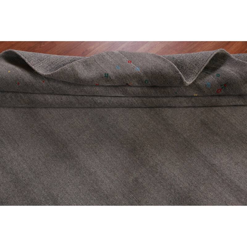 Hand Knotted Oriental 100% Wool Carpet Tribal Tribal Greys & Charcoal Gabbeh Area Rug - 12' 4'' X 8' 11''