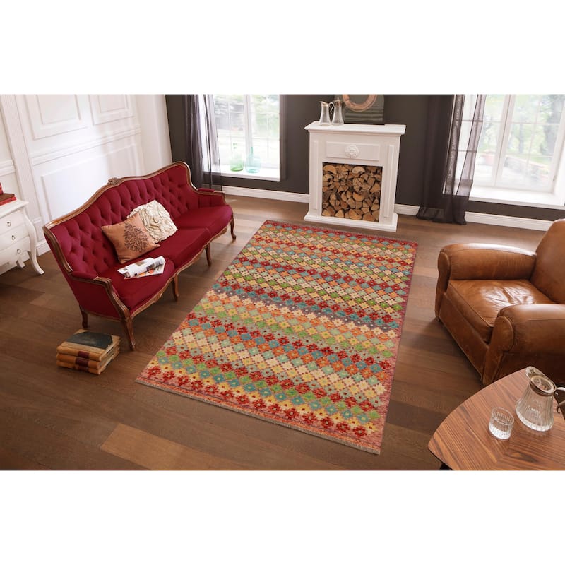 Eclectic Balochi Mullen Rust/Blue Hand Knotted Wool Rug - 4'6'' x 7'11''