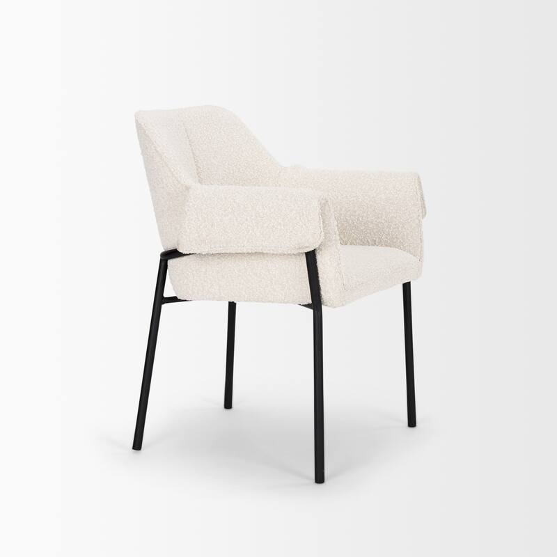 Brently Dining Chair w/ Cream Boucle Fabric & Matte Black Metal Legs