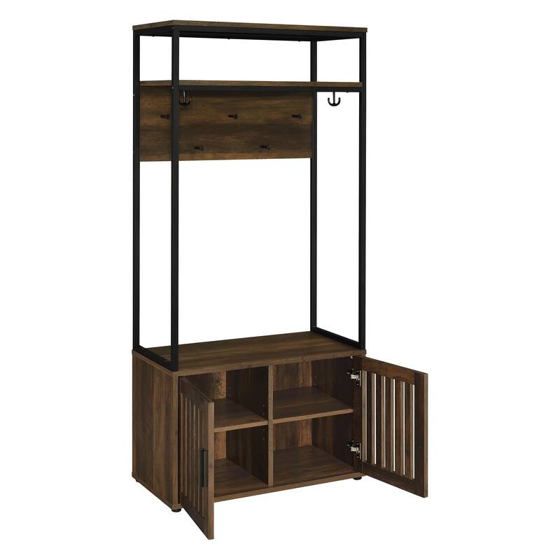 Cresida Dark Pine and Black 2-Door Hall Tree