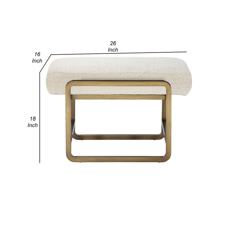 Loer 18 Inch Modern Accent Stool, Ivory Boucle Upholstery, Sled Brass Legs