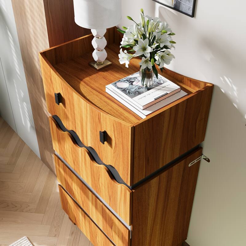 Modern Wooden Chest of Drawers with Wavy Front Design, 4-Drawer Storage Cabinet for Bedroom or Living Room