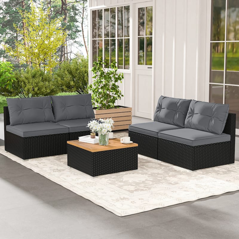 Gymax Set Of 5 Outdoor Furniture Set w/ Seat & Back Cushions Acacia