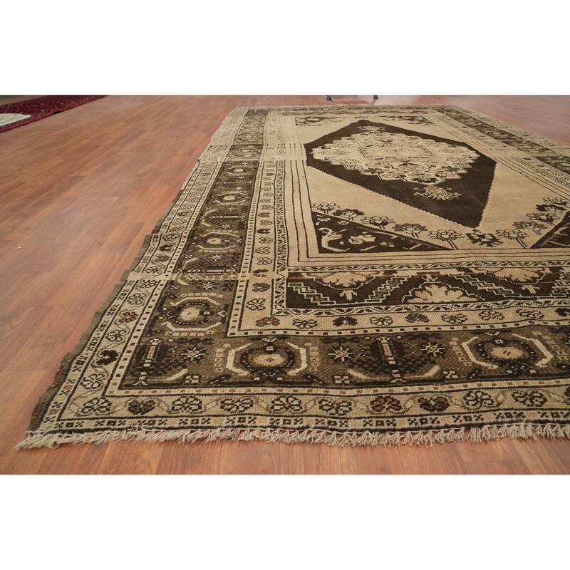 Hand Knotted Oriental 100% Wool Carpet Transitional Medallion Brown Oushak Area Rug - 10' 1'' X 6' 3''