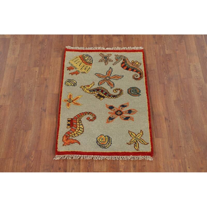 Animals Design Art Deco Accent Rug Handmade Wool Carpet - 2'0" x 3'0"