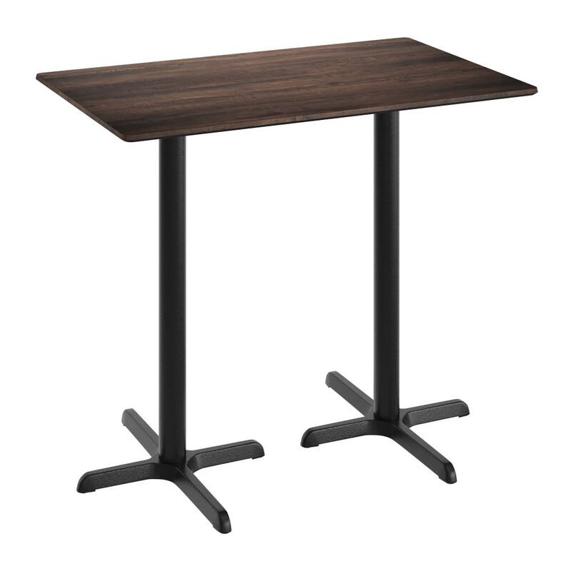 Commercial HPL Tabletop with Bar Height Crisscross Base - 48"W x 30"D x 42"H - Dark Brown/Black Base