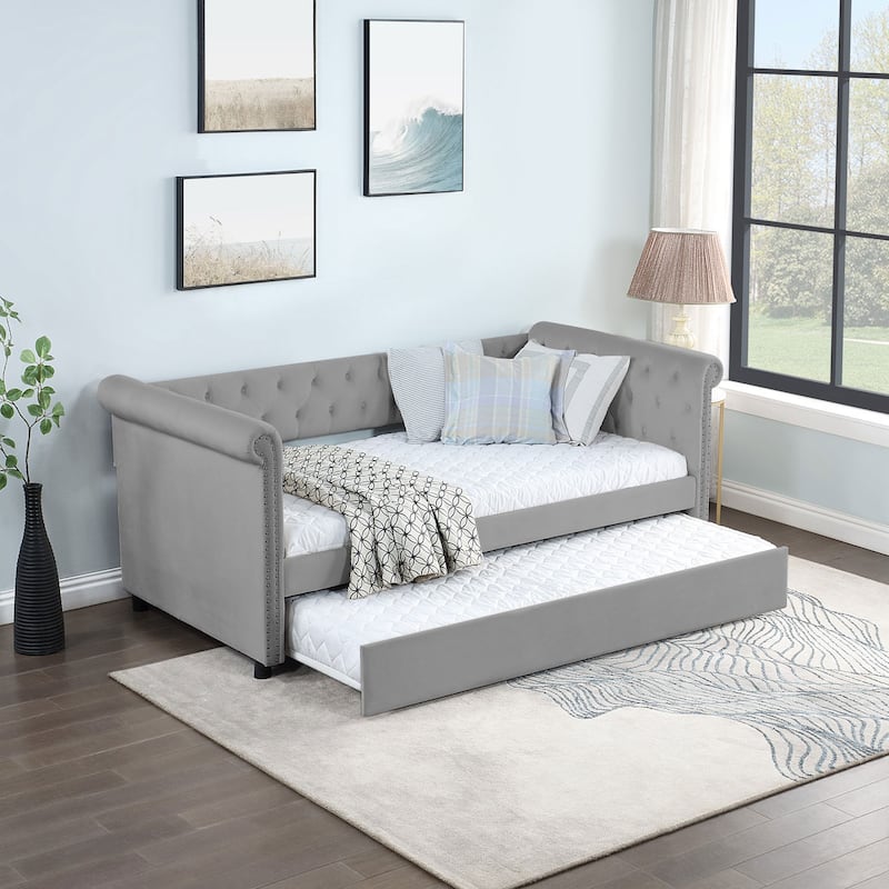 Daybed with Trundle Upholstered Tufted Sofa Bed,TWIN SIZE