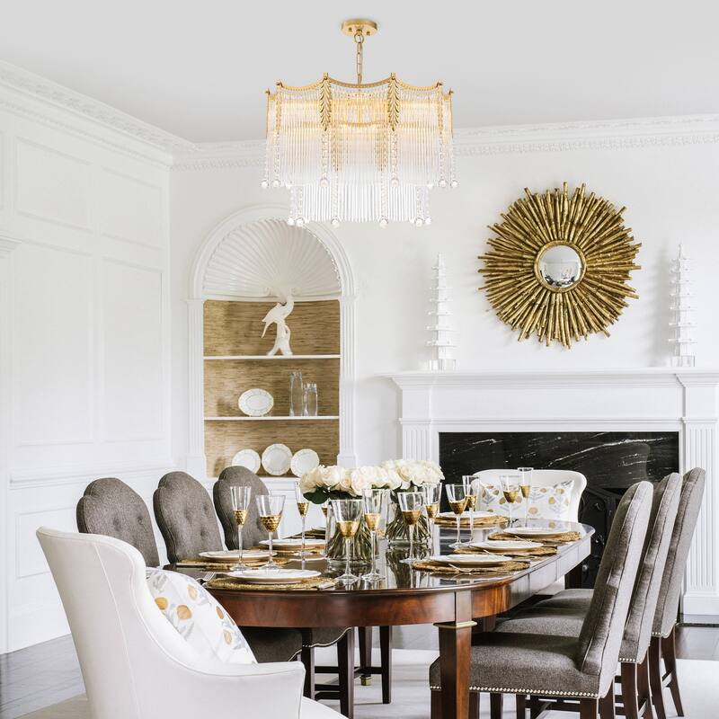 Gold Chandelier Clear Glass Rods & Hanging Crystal Balls Accents