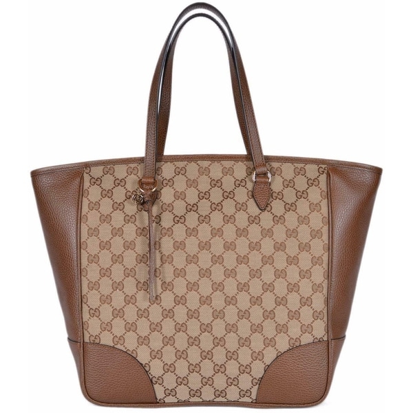 Gucci 449242 Beige Brown Canvas Zip Top Large Bree Gg Guccissima Purse Bag