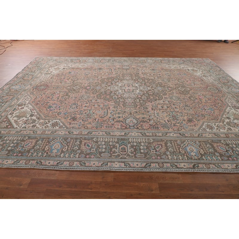 Tabriz Persian Vintage Rug Hand-Knotted Geometric Wool Carpet - 9'7"x 12'6"