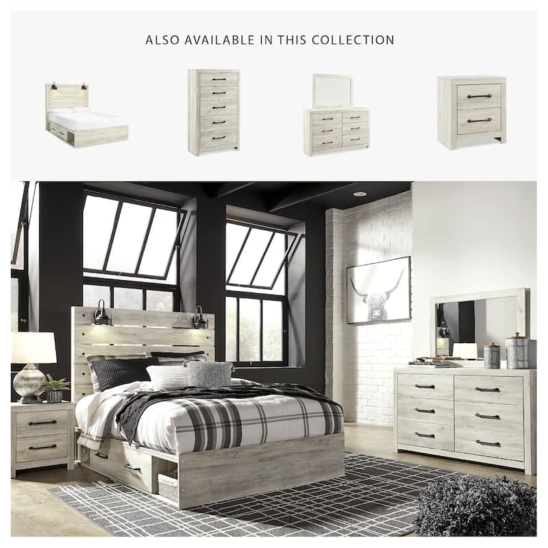 Cambeck Whitewash Panel Bed With 2 Under Bed Storage Drawers
