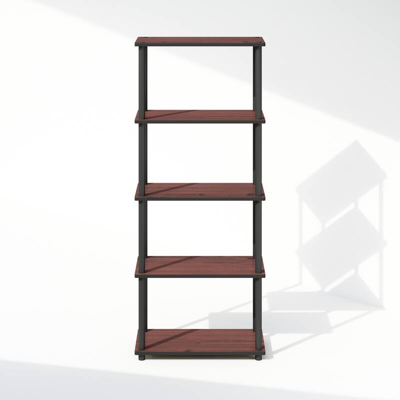 57.4 in. Tall Dark Cherry/Black Wood 4-Shelf Bookcase