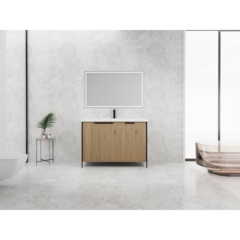 59-inch Double Sink Bathroom Vanity with Adjustable Shelves, Soft-Close Hinges, Resin Basin