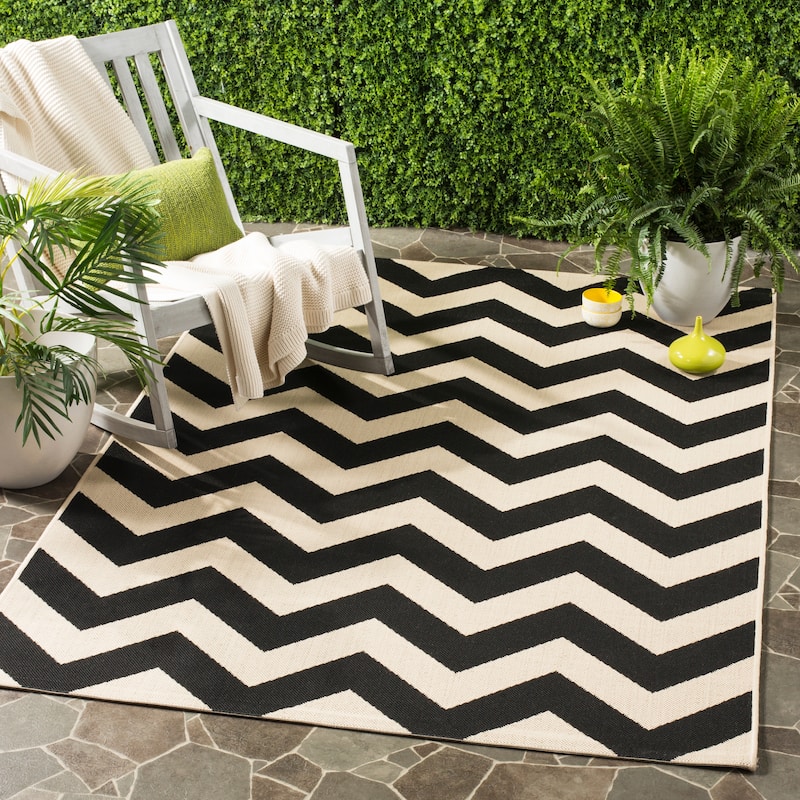 SAFAVIEH Courtyard Reeta Indoor/ Outdoor Waterproof Patio Backyard Rug - 9'x12' - Black/Beige