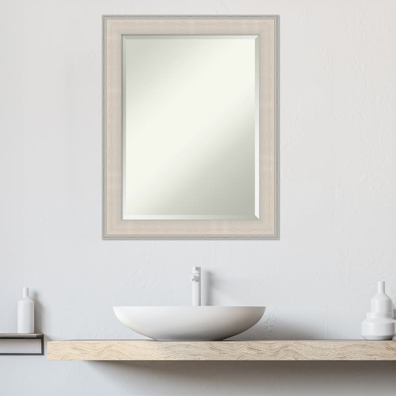 Cottage White Silver Beveled Wood Framed Bathroom Vanity Wall Mirror - Cottage White Silver