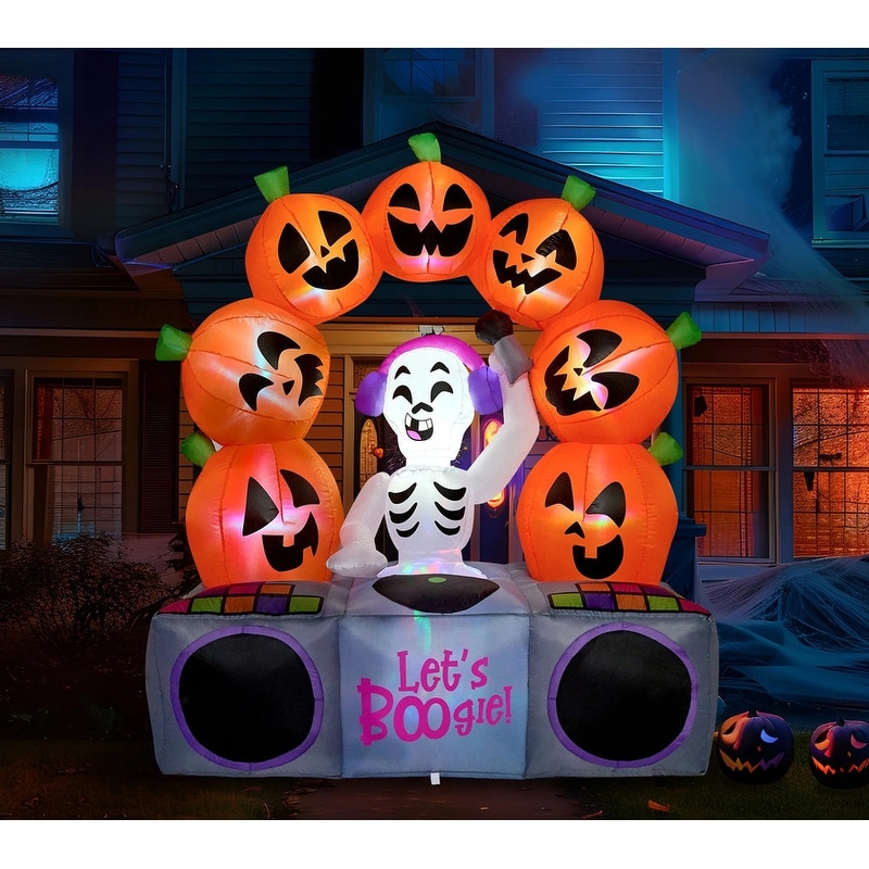 6Ft Halloween Inflatable Skeleton & Pumpkin with LED and Music