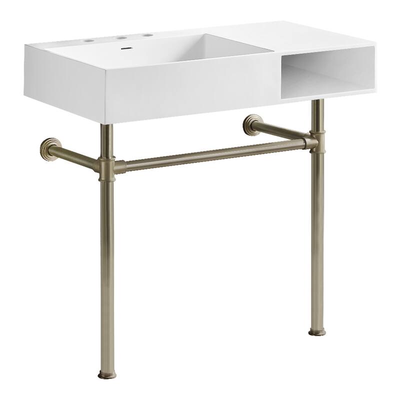 Kingston Brass Aurelius 36" Solid Surface Console Sink with Stainless Steel Legs (8-Inch, 3-Hole)