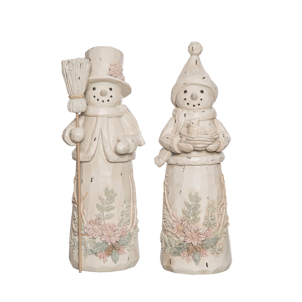 Transpac Resin Rustic Snowman Figurine Set of 2 Christmas Home Decorations