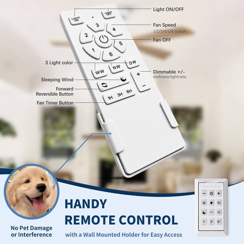 52 Inch Modern Farmhouse Solid Wood Ceiling Fan with Light, Quiet Reversible DC Motor, Remote, 6 Speeds