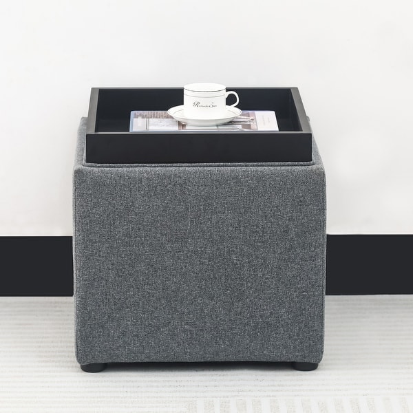 slide 2 of 9, Adeco Storage Ottoman With Tray Dark-Grey-Linen