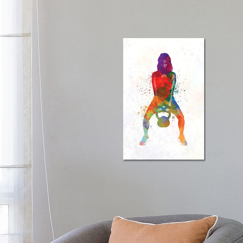 iCanvas "Crossfit Fitness Exercise Woman Lifting Kettlebell During Strength Training Exercising" by Paul Rommer Canvas Print - 26x18x1.5