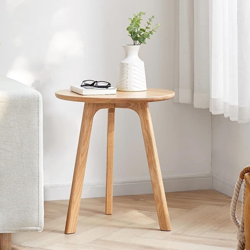 Solid Oak Round End Table, Elegant&Durable Nightstand for Living Room, Bedroom&Balcony