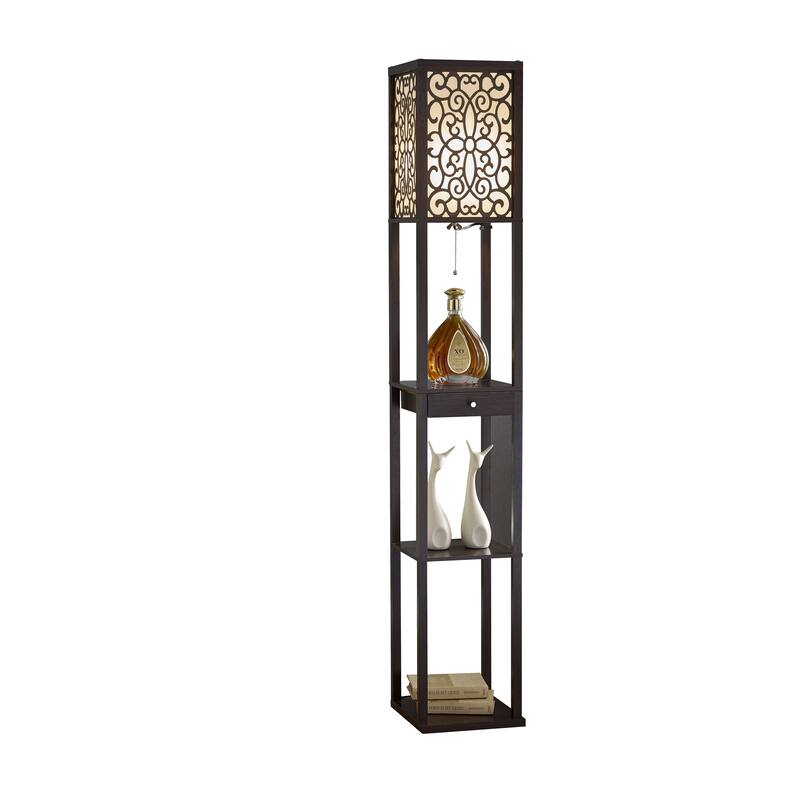 Etagere 63" Shelf Floor lamp with Shade and Drawer