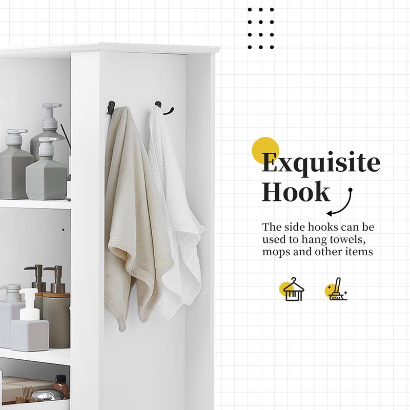 Roomfitters 67" Tall Modern Storage Cabinet with Tilt-Out Compartment and Side Hooks