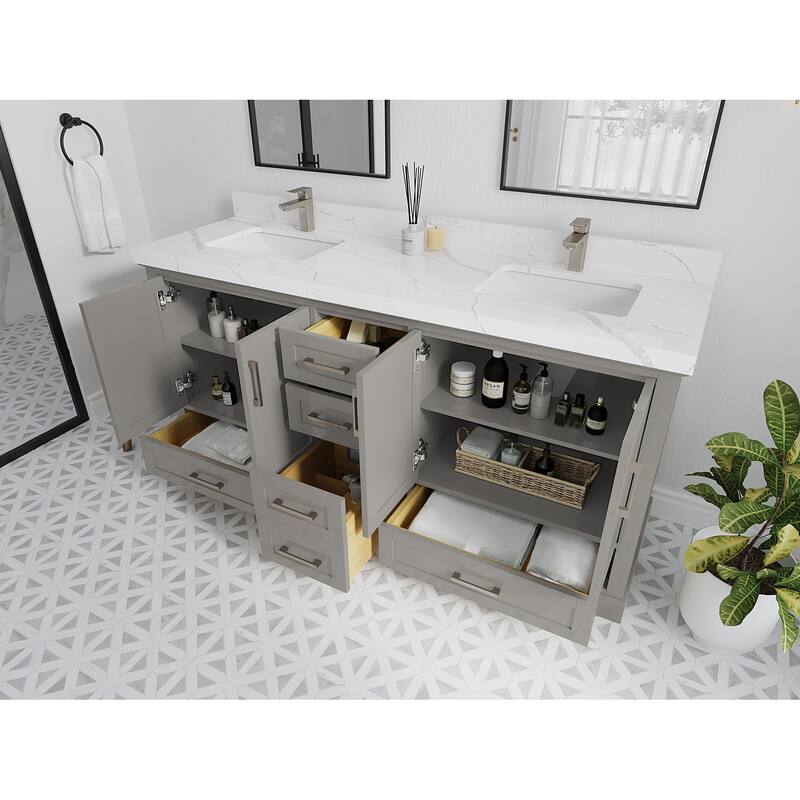 Willow Collection 72 in W x 22 in D x 36 in H Boston Double Bowl Sink Bathroom Vanity with Countertop
