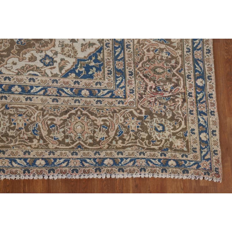 Traditional Kashan Vintage Persian Area Rug Handmade Wool Carpet - 9'9" x 12'9"