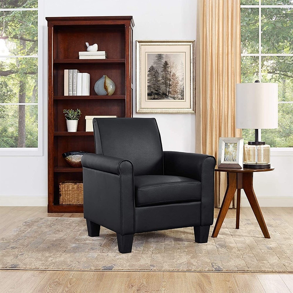 Modern Accent Arm Chair Leather Single Sofa Comfy Chair Black 35