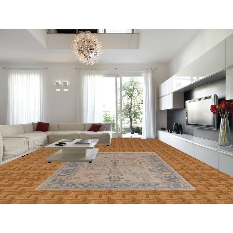 Hand Knotted Oriental 100% Wool Carpet Transitional All-Over Beige & Ivories Oushak Area Rug - 12' 5'' X 8' 9''