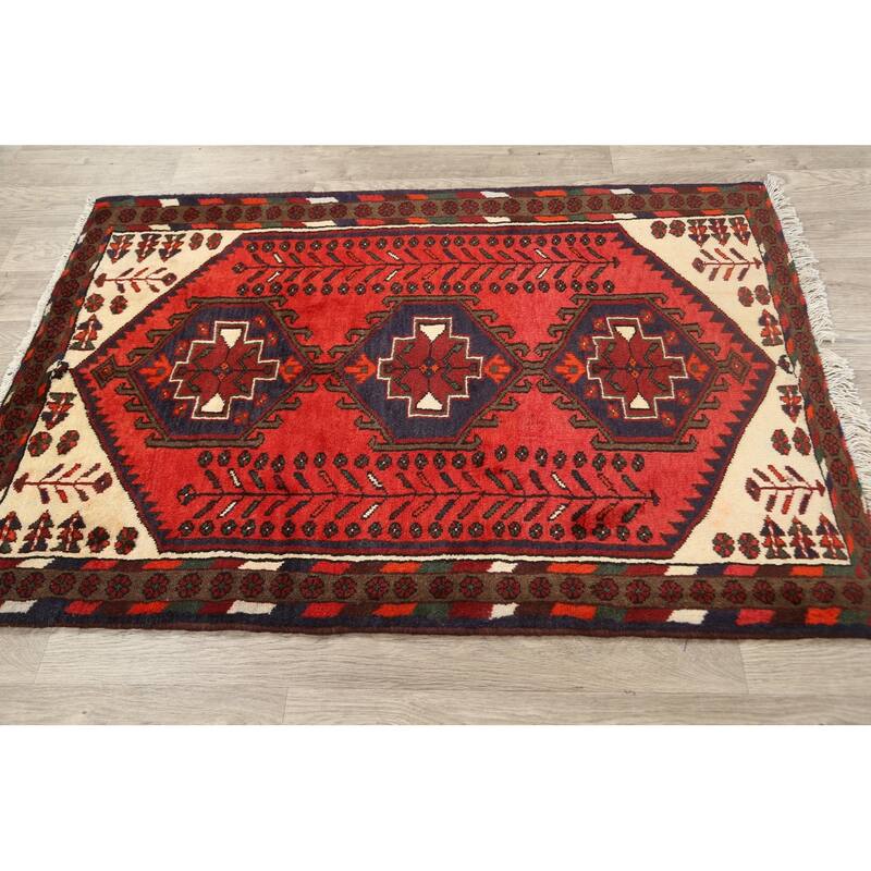 Geometric Persian Hamedan Area Rug Wool Hand-knotted Office Carpet - 3'4" x 4'9"