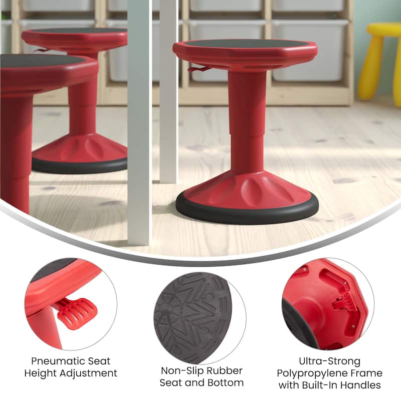 Kids Adjustable Height Active Learning Stool for Classroom and Home - 13"D x 13"W x 13.5" - 18.25"H